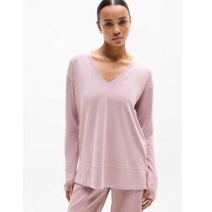 Athleta Sweatshirt Women Small Pink Ultra Soft V Neck Athleisure Cozy Sporty